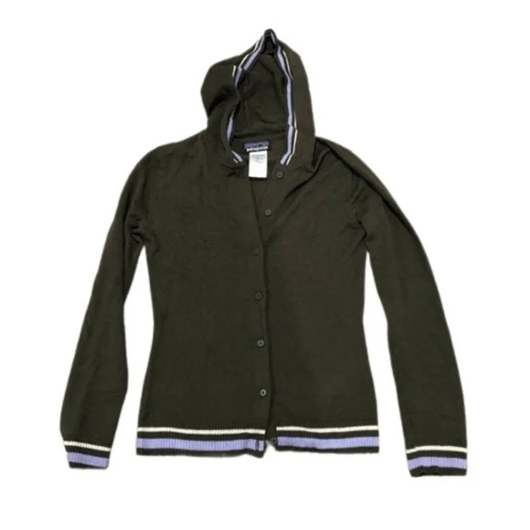 Patagonia Fitted Wool Brown Hooded Button Sweater Size Small - Picture 1 of 8